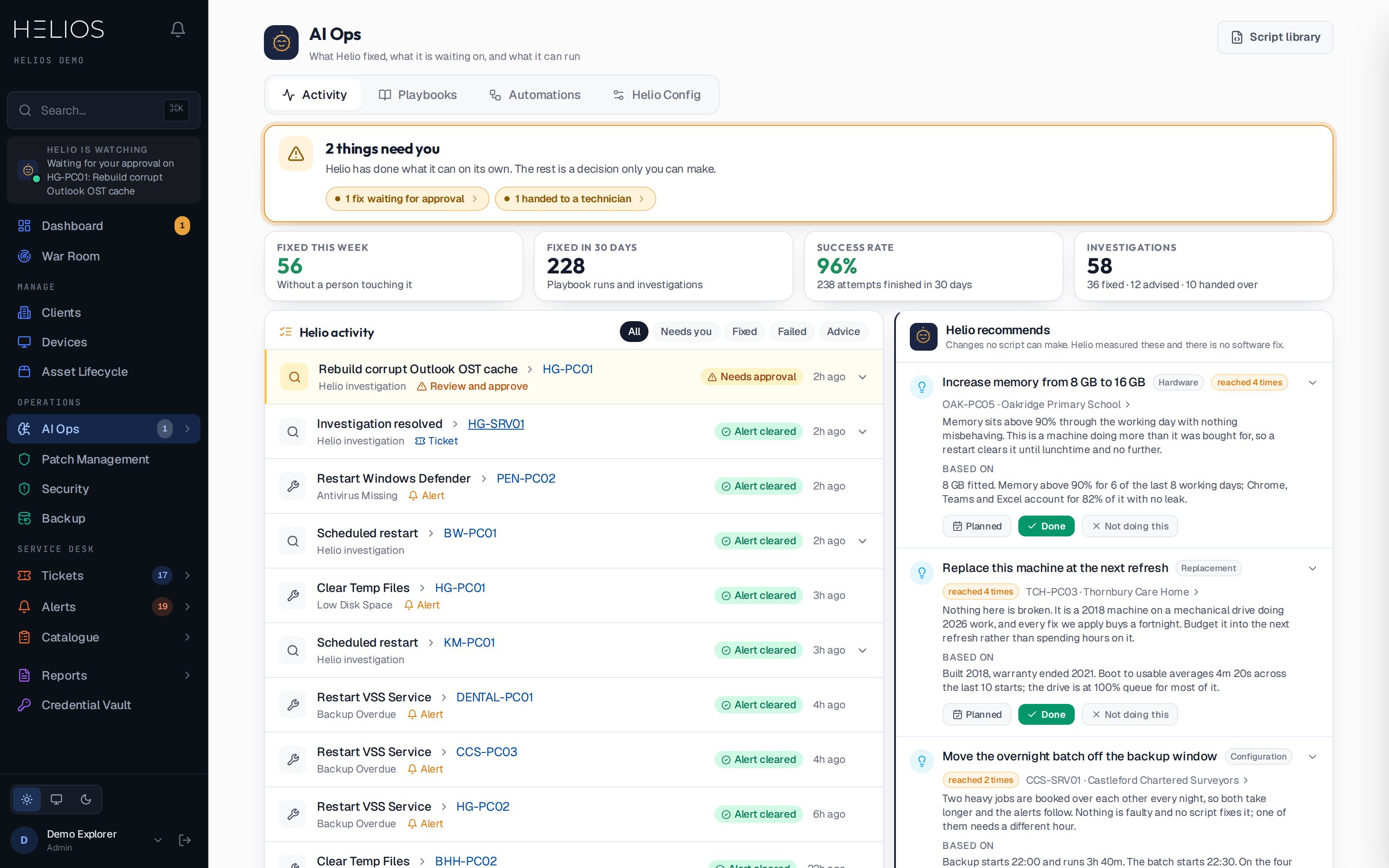 Helios AI Ops: what Helio fixed, and what it wants a decision on