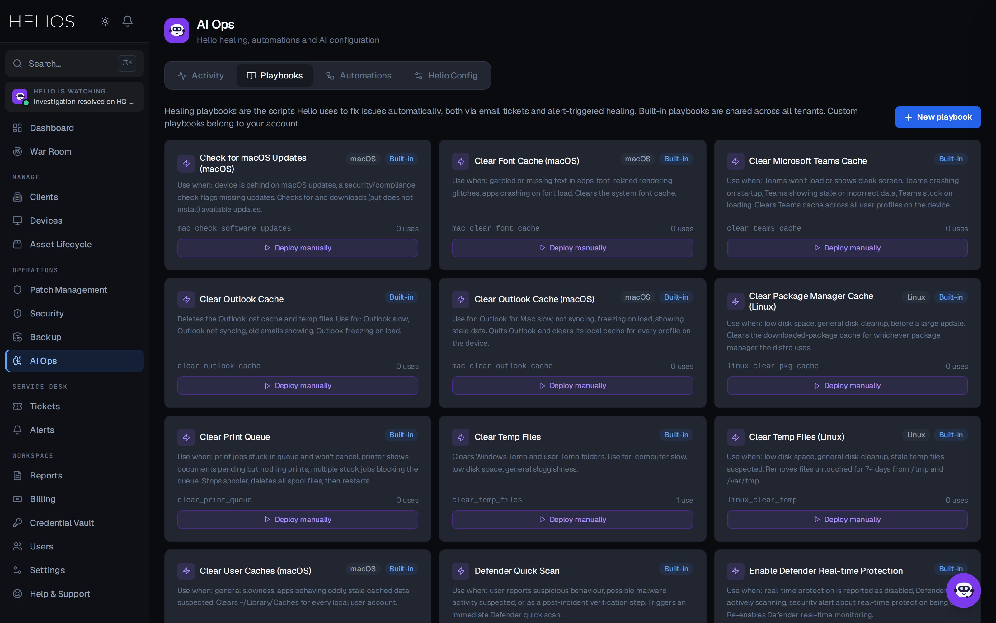 Helios playbooks